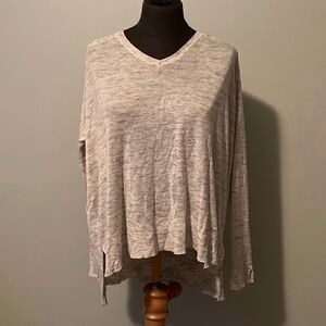 Primark Women's Gray High Low Hem Side Vent V-Neck Long Sleeve Top